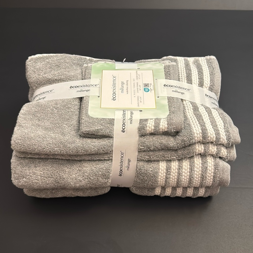 6pc Ecoexistence Mélange Bath Towel Set - Waterless Coloring  - Heathergrey - Picture 3 of 8